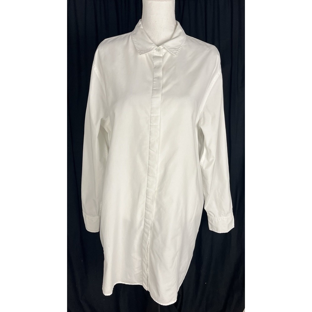 Boden White Blouse Size 14R Button Up‎ 100% Cotton Hidden Button Front